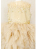 Gold Lace Ruffle Tulle Beaded Flower Girl Dress